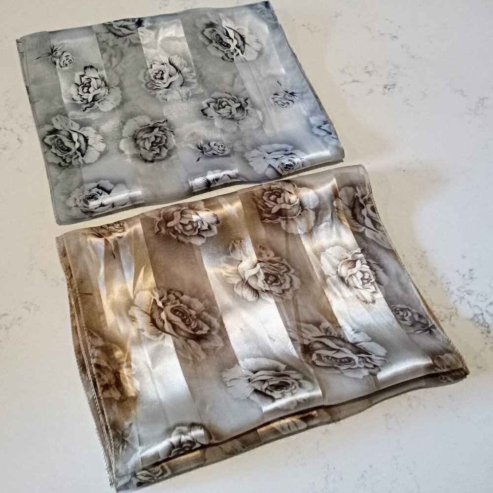 Vintage Floral Print Tone-on-Tone Oblong Scarves (2)